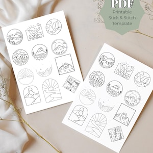 Mountain Landscape Stick and Stitch PDF Template, Nature Hand Embroidery Patterns, Printable Minimalist Mountain Designs, Outdoor Stitch Art