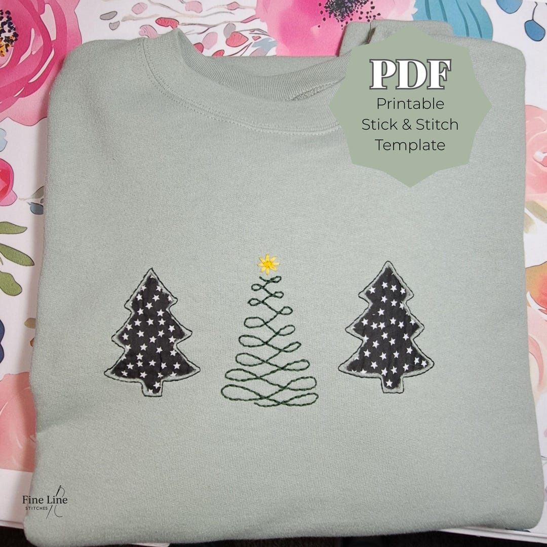 Tree Applique Pattern Printable Christmas Tree Reverse Applique & Hand Embroidery Template, Beginner ...