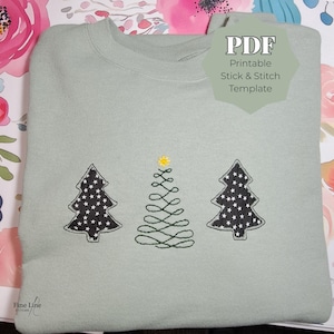 Christmas Tree Reverse Applique & Hand Embroidery Template, Beginner Holiday Sewing Pattern, Printable Applique Tree Designs for Beginners