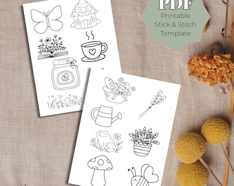 Cottagecore Stick and Stitch PDF Template, Beginner Hand Embroidery Patterns, Printable Cozy Cottagecore Designs, Easy Calm Stitch Download