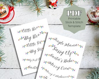 Christmas Collar Stick and Stitch PDF Template, Holiday Hand Embroidery Lettering Patterns, Printable Festive Collar Designs, DIY Embroidery
