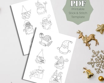 Christmas Gnomes Stick and Stitch PDF Template, Beginner Hand Embroidery Patterns, Printable Holiday Gnome Designs, Easy Christmas Stitch