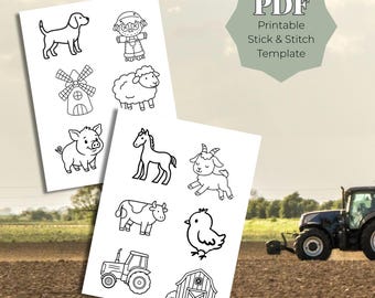 Farm Stick and Stitch Embroidery Pattern, Printable Farm Animals Hand Embroidery PDF, Beginner Farmhouse Sewing Design