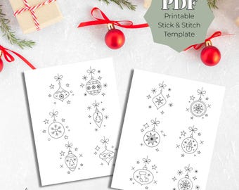 Christmas Ornaments Stick and Stitch PDF Template,Beginner Hand Embroidery Patterns,Printable Holiday Ornament Designs,Easy Christmas Stitch
