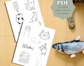 Cats Stick and Stitch PDF Template, Cute Kids Hand Embroidery Patterns, Printable Cats Designs, DIY Clothes Embroidery Download