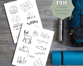 Camping Stick and Stitch PDF Template, Outdoor Hand Embroidery Patterns, Printable Adventure Designs, Nature & Campfire Embroidery Download