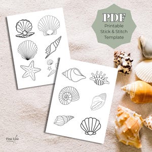 Broderimönster för snäckskal i PDF-format, paket med strandsnäcksmalsmallar för stick-and-styg, handbroderimönster för kust, broderimönster för nybörjare