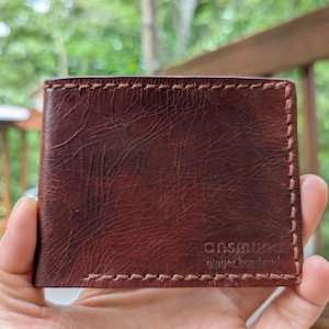 Cartera plegable n.° 26-2, piel curtida vegetal, hecha a mano, color oscuro, ansmund