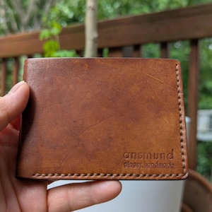Cartera plegable n.° 25-2, marrón medio, hecha a mano, cosida a mano, cuero curtido vegetal, ansmund