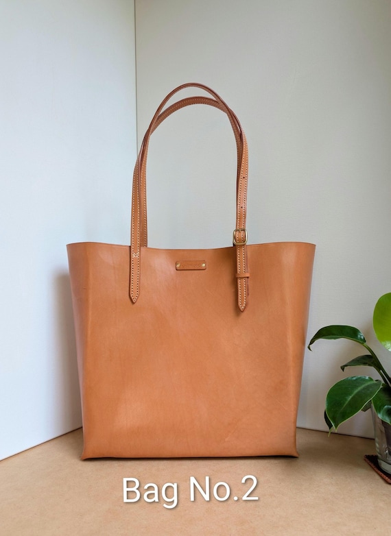 Bag No.2 /  Tote Bag, Hand-Stitched , Large,  Natural, Vegetable Tanned Leather