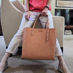 ansmund No.1, handstitched leather tote, handmade leather tote, large leather tote, vegetable tanned tote, Gift. image 1