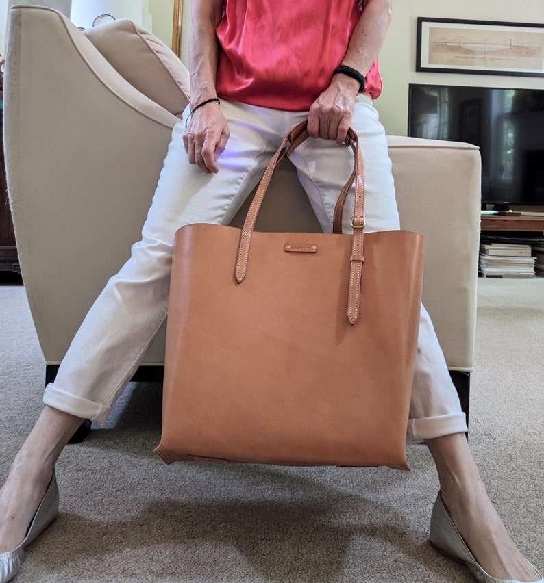 ansmund No.1, handstitched leather tote, handmade leather tote, large leather tote, vegetable tanned tote, Gift. image 1