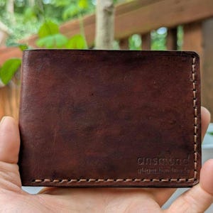 Cartera plegable n.° 25-3, marrón oscuro, hecha a mano, cosida a mano, cuero curtido vegetal, ansmund