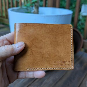 Cartera plegable n.° 26-1, marrón claro, hecha a mano, cosida a mano, piel curtida vegetal, ymund