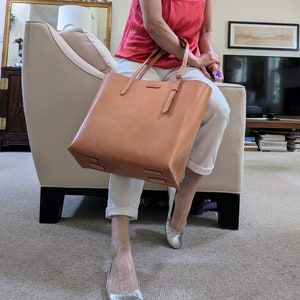 ansmund No.1, handstitched leather tote, handmade leather tote, large leather tote, vegetable tanned tote, Gift. image 10