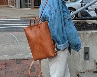 ansmund No.10, handstitched leather backpack, handmade leather backpack, light brown, computer bag, vertical leather tote, vegetable tanned