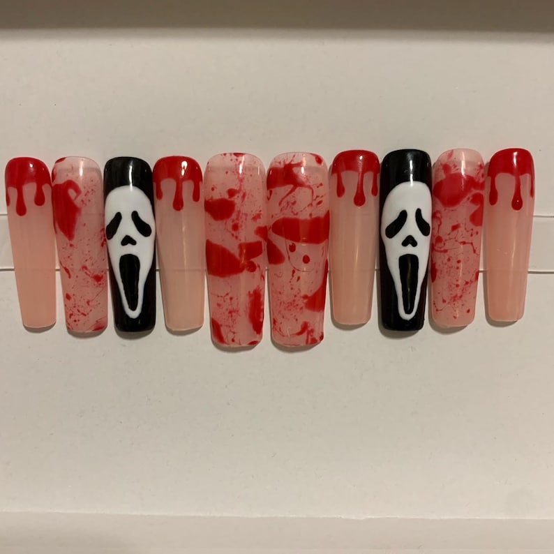 SCREAM Ghostface Nails Horror Nails Halloween Nails | Etsy