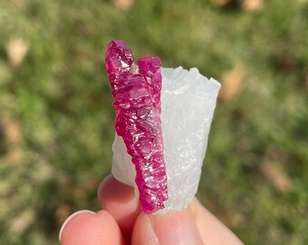 Corundum var. Ruby on Calcite from Mogok