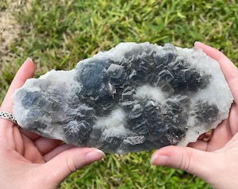 Cubic Blue Fluorite on Quartz from Taolin Mine, China