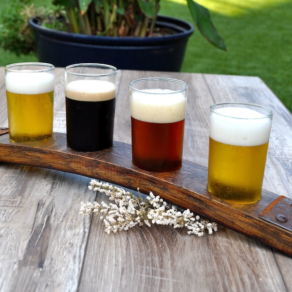 Reclaimed Wine Barrel Stave Beer Flight, Wood Beer Tasting Flight, Wooden Beer Holders, Beer Lover Gift, Beer Flight Paddle Sampling Board