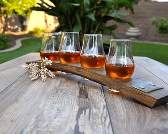 Wooden Whiskey Flight, Glencairn Glasses, Wood Flights for Bourbon, Whiskey. Groomsman Gifts, Whiskey Tasting Flights, Housewarming Gift