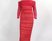 Red Bodycon off the shoulder dress