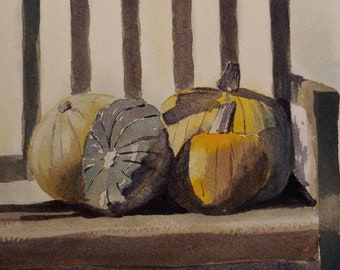 Fall Watercolor Painting Print.  Fine Art - "Pumpkins".  Beautiful Fall Watercolor.