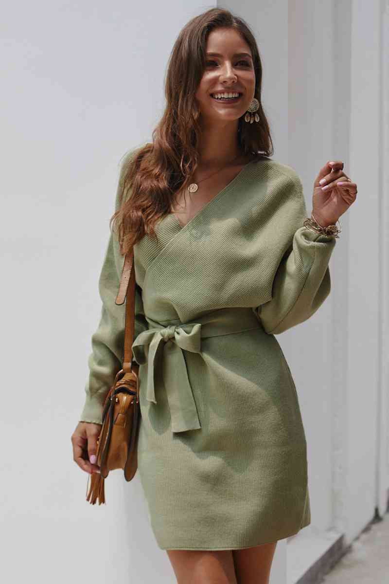 Tie Waist Sweater Wrap Dress Etsy