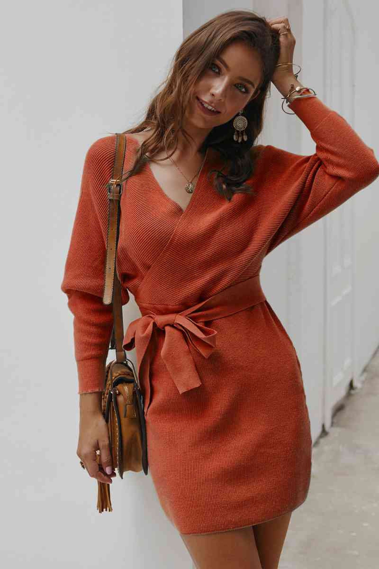 Tie Waist Sweater Wrap Dress Etsy