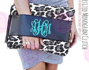 Oversized Clutch Purse,Monogram Oversized Purse,Clutch Wristlet,Personalized Monogram Purse,Leopard Clutch,PU leather Wristlet Purse,Purses