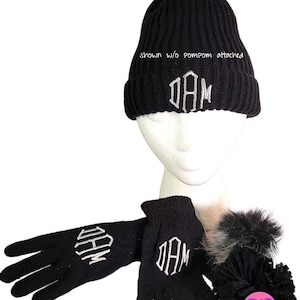 Interchangeable Pom Beanie|Monogram Beanie hat|Glove and Beanie hat Set|Personalized Beanie Hat|Winter Wear Beanies|Pom Pom Beanie Hat|pom