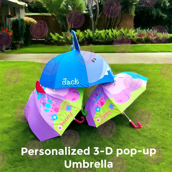 Kids Personalized Umbrella|Toddler Embroidered Umbrella|Pop Up umbrella|3D Design|Kid Friendly Umbrella|Umbrella For Kids|Gifts for kids|Kid