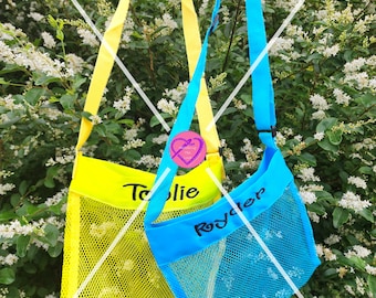 Child Size Personalized Shell Bag|Embroidered Seashell Mesh Bag|Toddler BeachBag|Mesh Bag|Shell Mesh Bag|Party Favor Bag|Collecting Bag