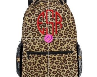 Brown Leopard Print Mini Backpack with Monogram Accent Monogrammed Leopard Backpack Wallet Set: Personalized Vegan  main image 2