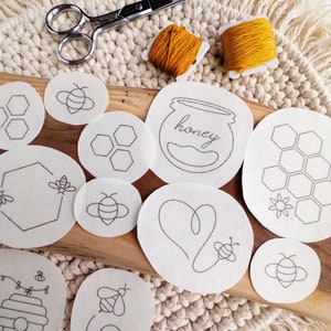 Bee Embroidery Designs | Stick and Stitch Embroidery Patterns | Peel and Stick Hand Embroidery | Stick and Stitch Bee