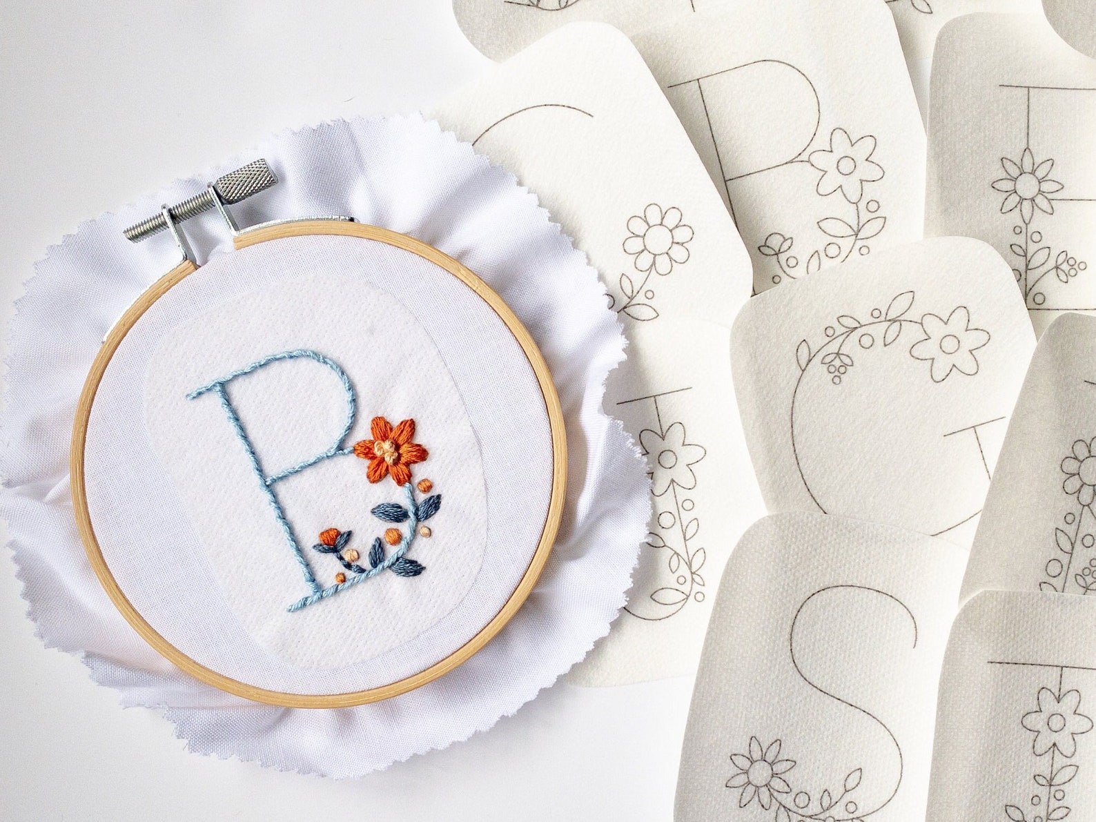 Alphabet Embroidery Designs Stick and Stitch Floral Letter - Etsy