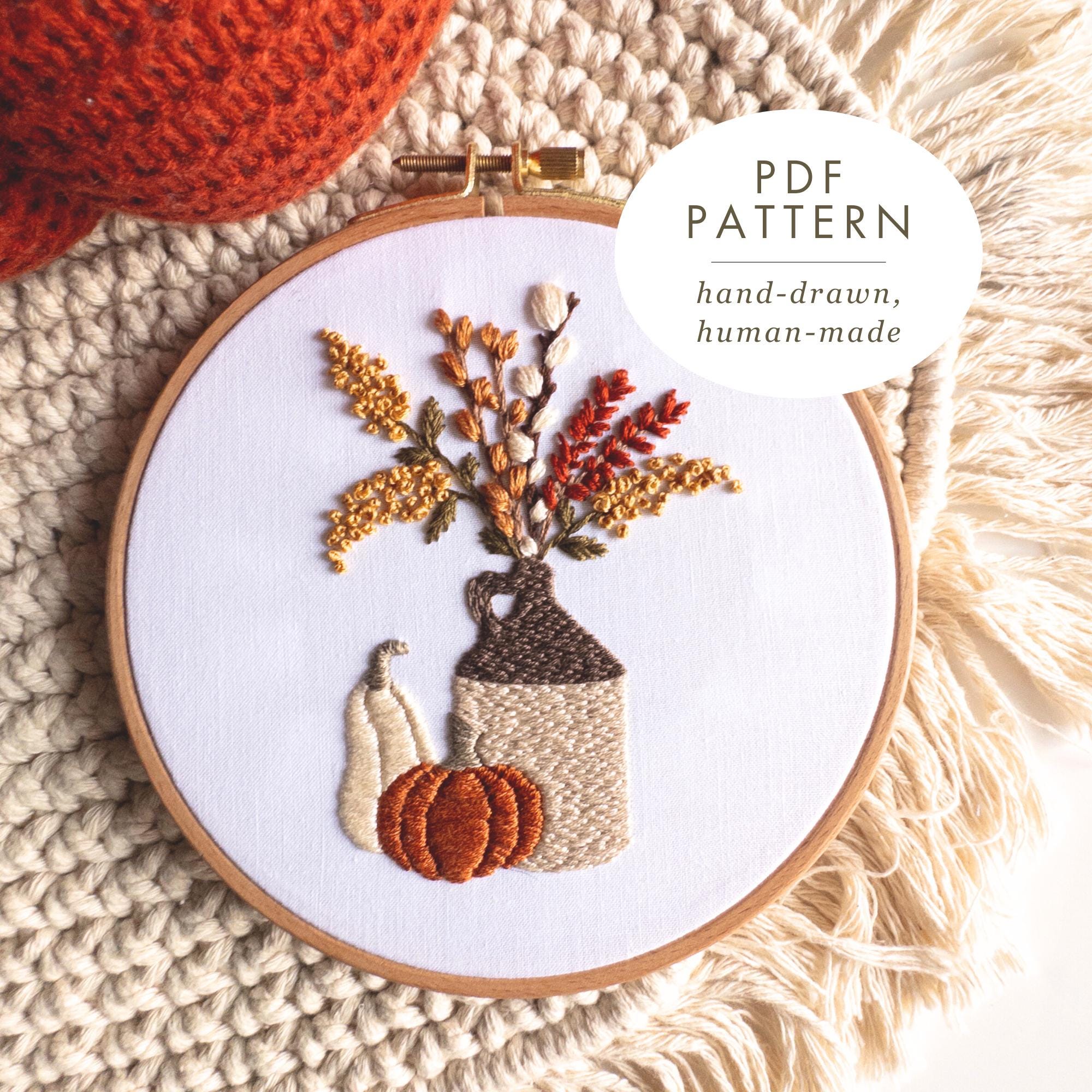 Autumn Floral Embroidery Pattern | Fall Pumpkin Embroidery Design - Etsy