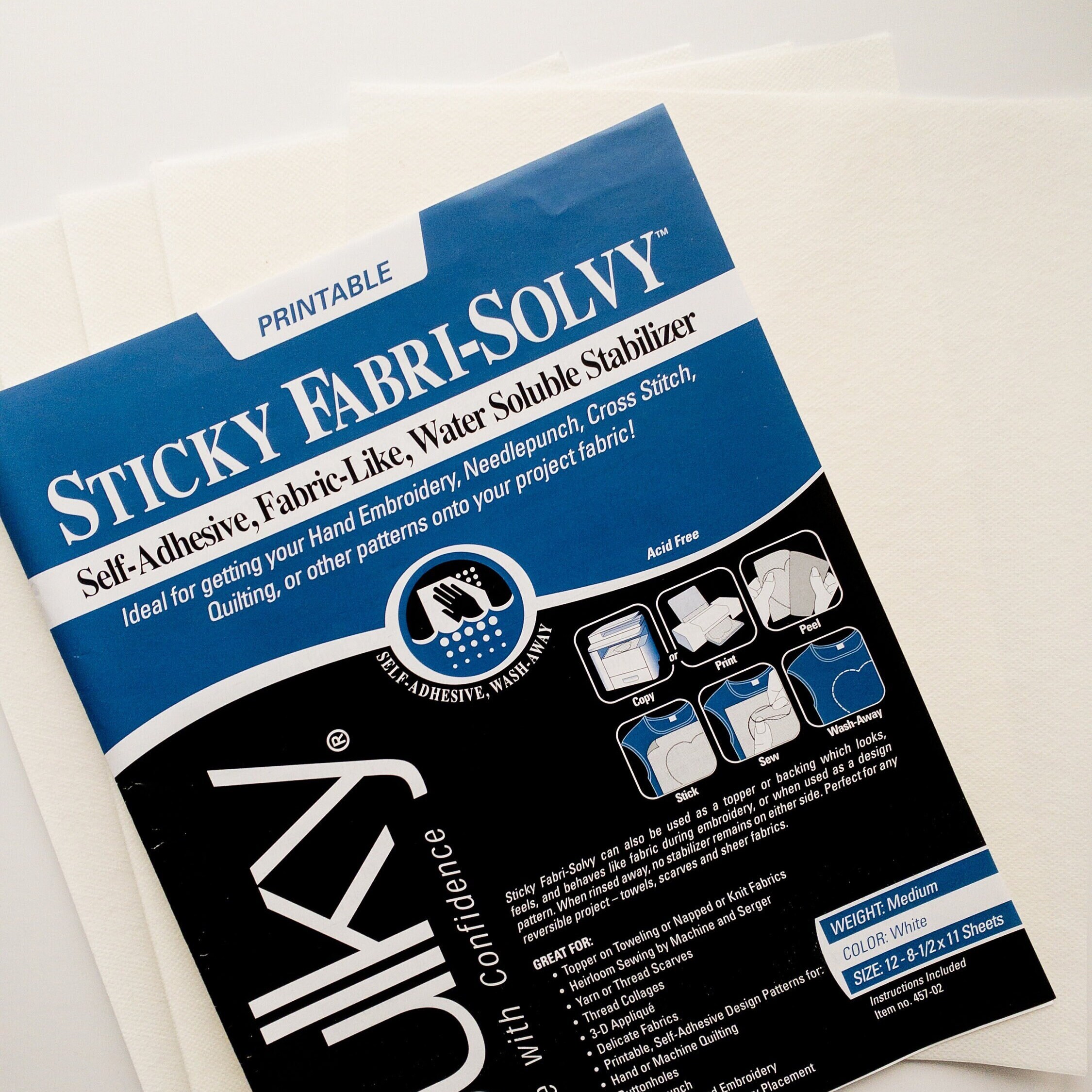 Sticky Fabri-Solvy | Adhesive Printable Sulky Temporary Water Soluble  Stabilizer for Embroidery, Quilting, Applique