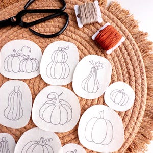 Patrones de bordado con puntadas y palos de calabaza / Diseños de bordado de calabazas de Halloween