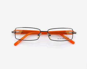 John Richmond JR12204 vintage rectangle eyeglasses gray and orange metal optical frame, men’s and women’s, 2000s glasses