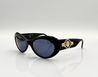 Linea Pitti Florence Design vintage oval black sunglasses, 90s, mod.346, women, made in Italy, NOS