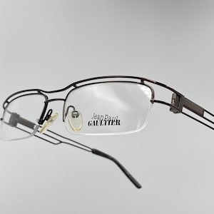 Jean Paul Gaultier vintage rectangle eyeglasses, unique silver glasses frame made in Italy new old stock