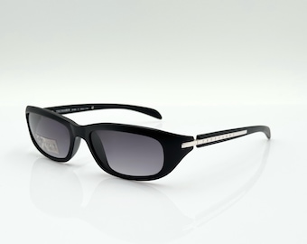 Trussardi vintage rectangle sunglasses, unique black slim sunglasses frame, men’s and women’s, made in Italy, NOS