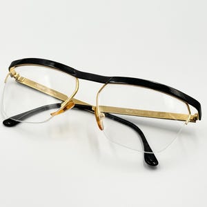 CHARME mod.7034N vintage rectangle eyeglasses, rare 80s gold and black glasses frame, hand made in Italy NOS