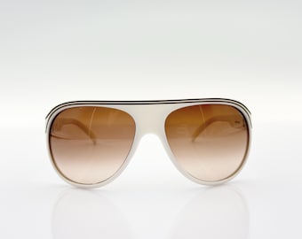 Fila Vintage Sport Aviator Sunglasses White Brown, Y2K, Gradient Lenses Oversized Frame Made in Italy NOS