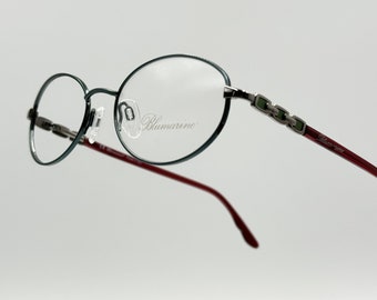 Blumarine BM90121 vintage oval eyeglasses, red and silver glasses frame, made in Italy, new old stock