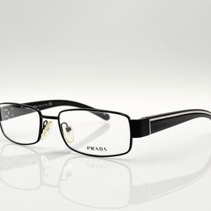 PRADA vintage slim rectangle eyeglasses, unique black and silver glasses frame new old stock
