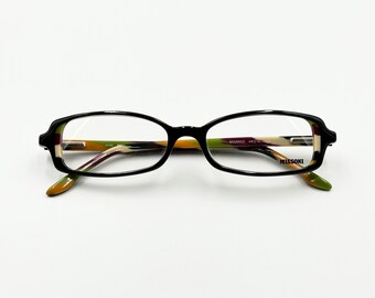 Missoni MI08802 rechteckige Vintage-Brille, schwarzer und bunter Brillenrahmen, neuer alter Lagerbestand