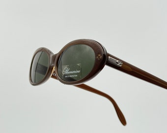 Lunettes de soleil ovales vintage pour femme Blumarine BM95025, marron, neuves, fabriquées en Italie