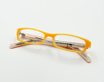 Hello Kitty HKA04 vintage very slim rectangle eyeglasses, orange and yellow glasses frame, new old stock